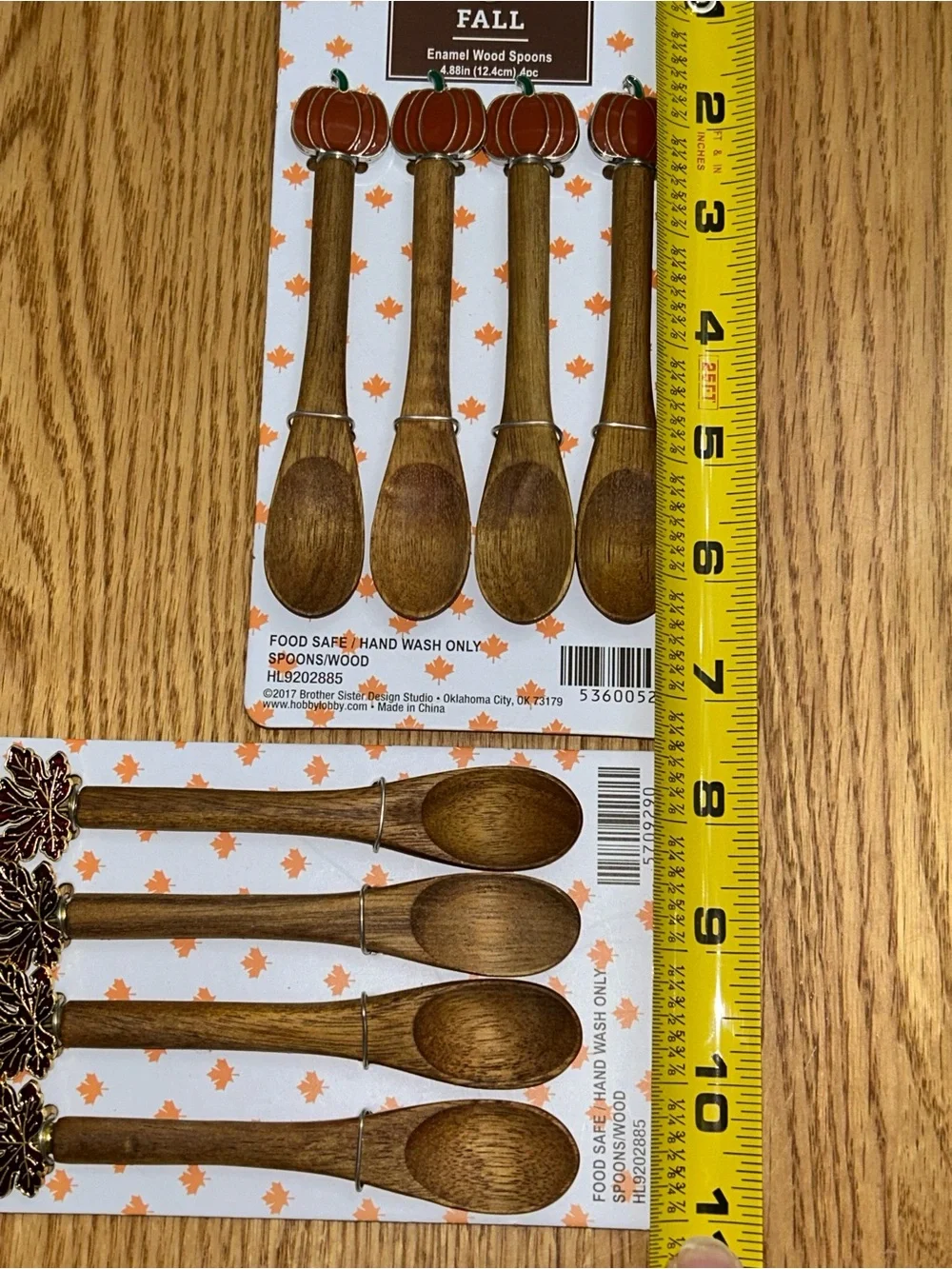 Fall Enamel-Topped Wooden Spoons - Pumpkin & Maple Leaf Designs, Brown